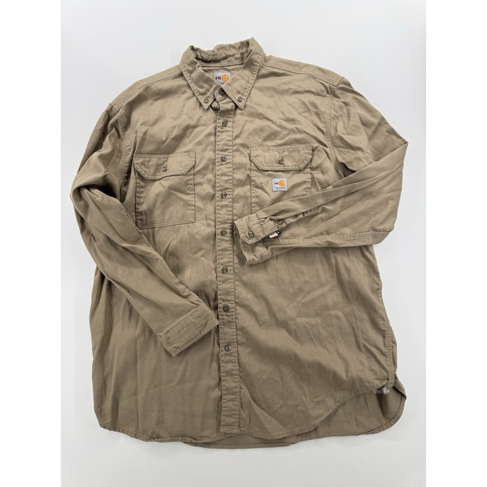 Carhartt FR Fire Resistance Shirt Mens XXL Beige Long Sleeve Button Up  Workwear
